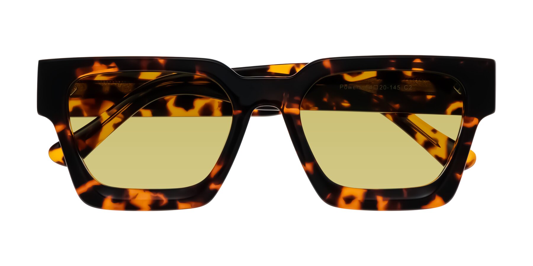 Folded Front of Powers in Tortoise with Medium Champagne Tinted Lenses