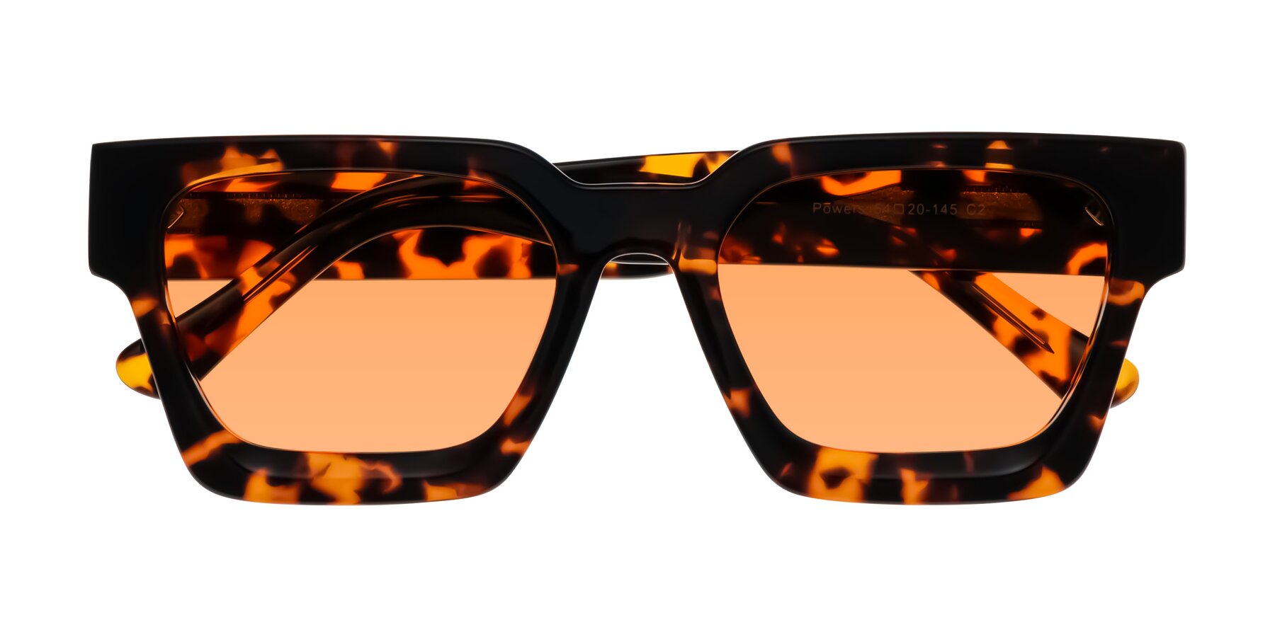 Folded Front of Powers in Tortoise with Medium Orange Tinted Lenses