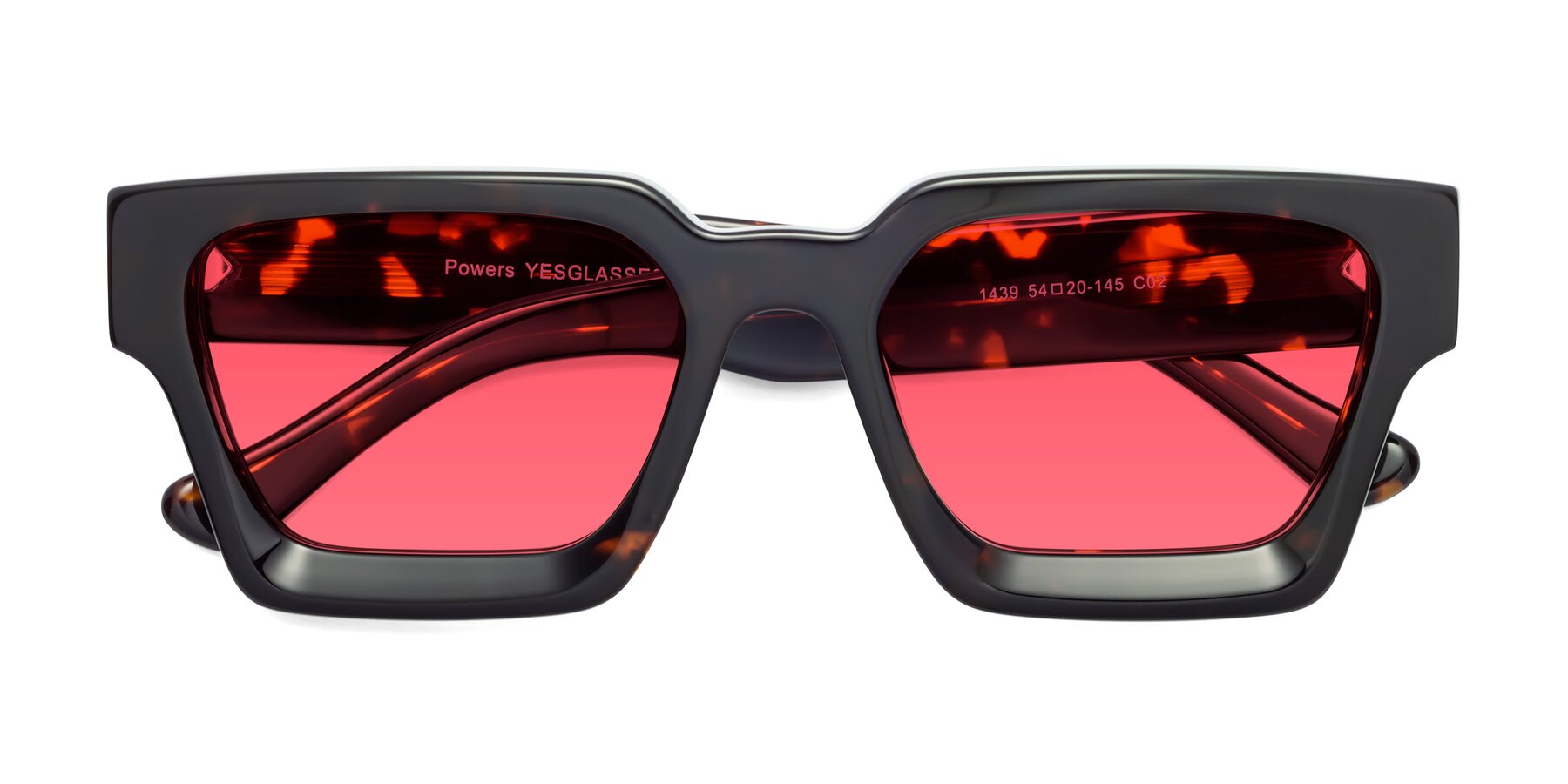 Folded Front of Powers in Tortoise with Red Tinted Lenses