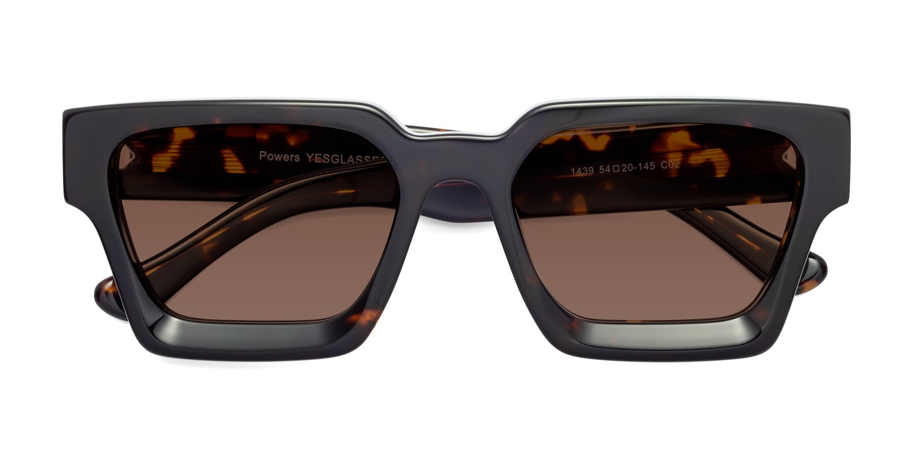 Folded Front of Powers in Tortoise with Brown Tinted Lenses