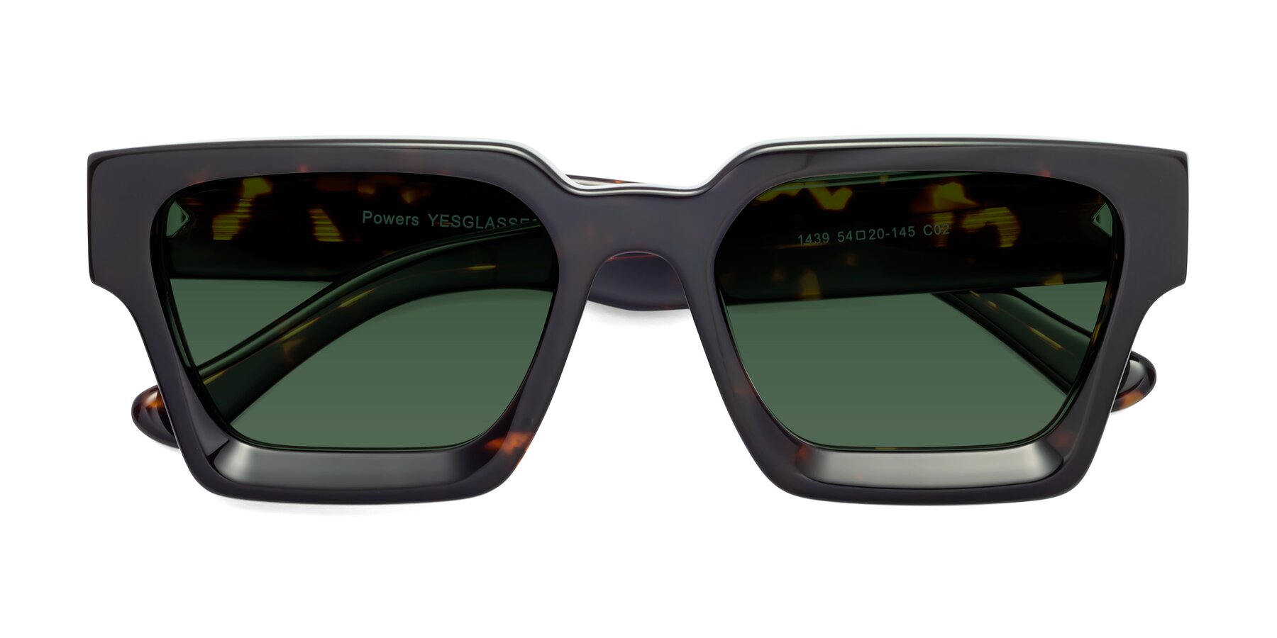 Folded Front of Powers in Tortoise with Green Tinted Lenses