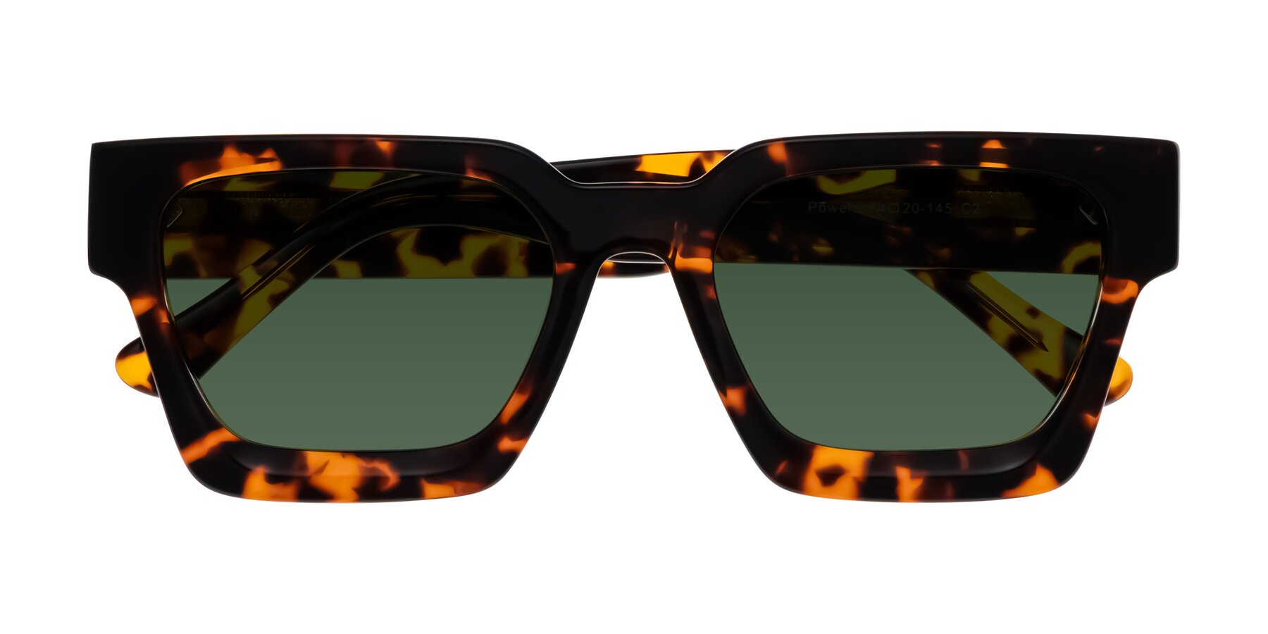 Folded Front of Powers in Tortoise with Green Tinted Lenses