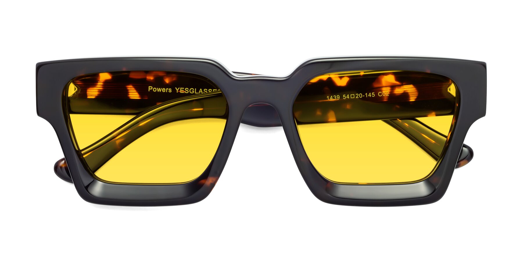 Folded Front of Powers in Tortoise with Yellow Tinted Lenses