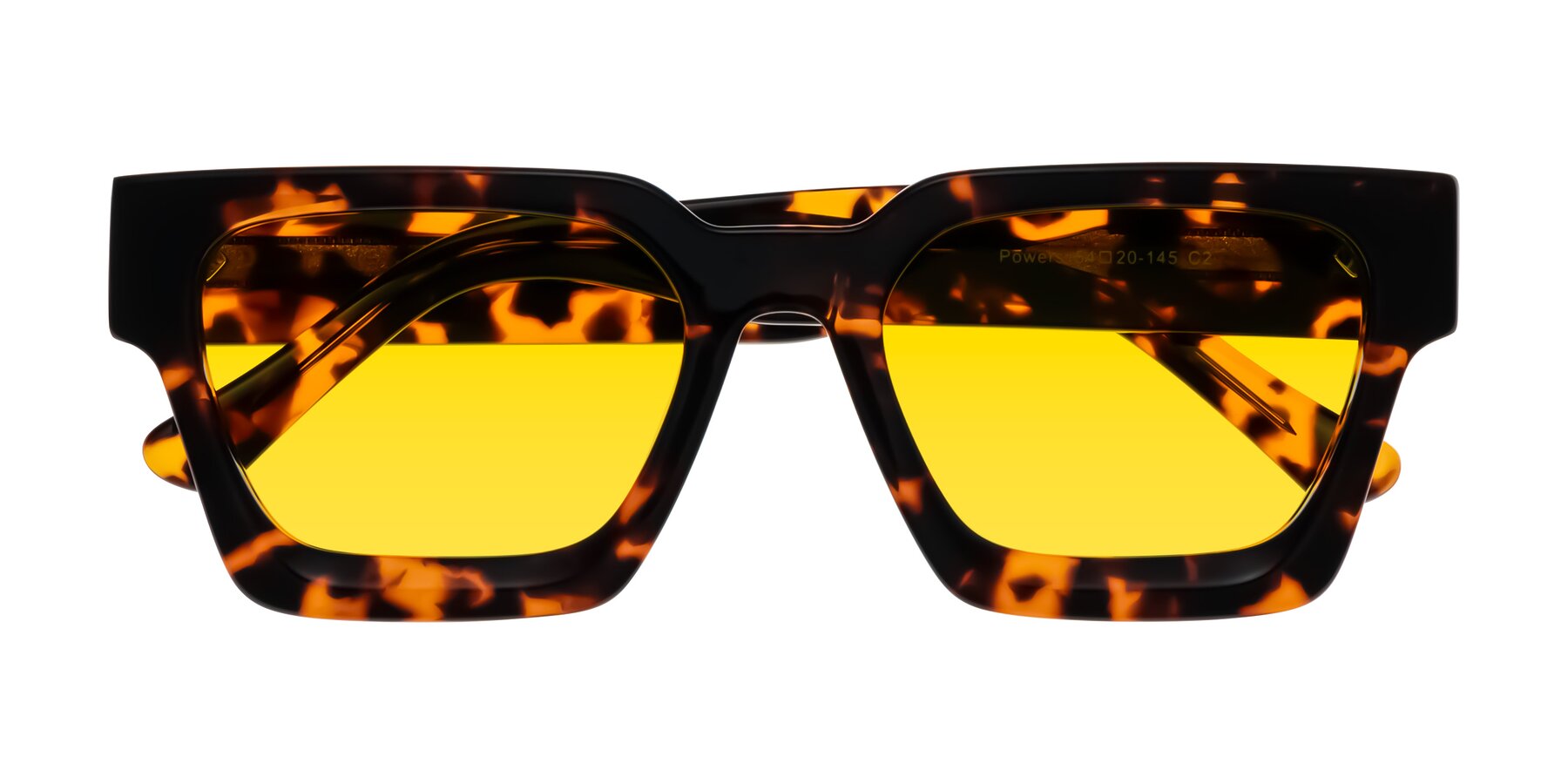 Folded Front of Powers in Tortoise with Yellow Tinted Lenses