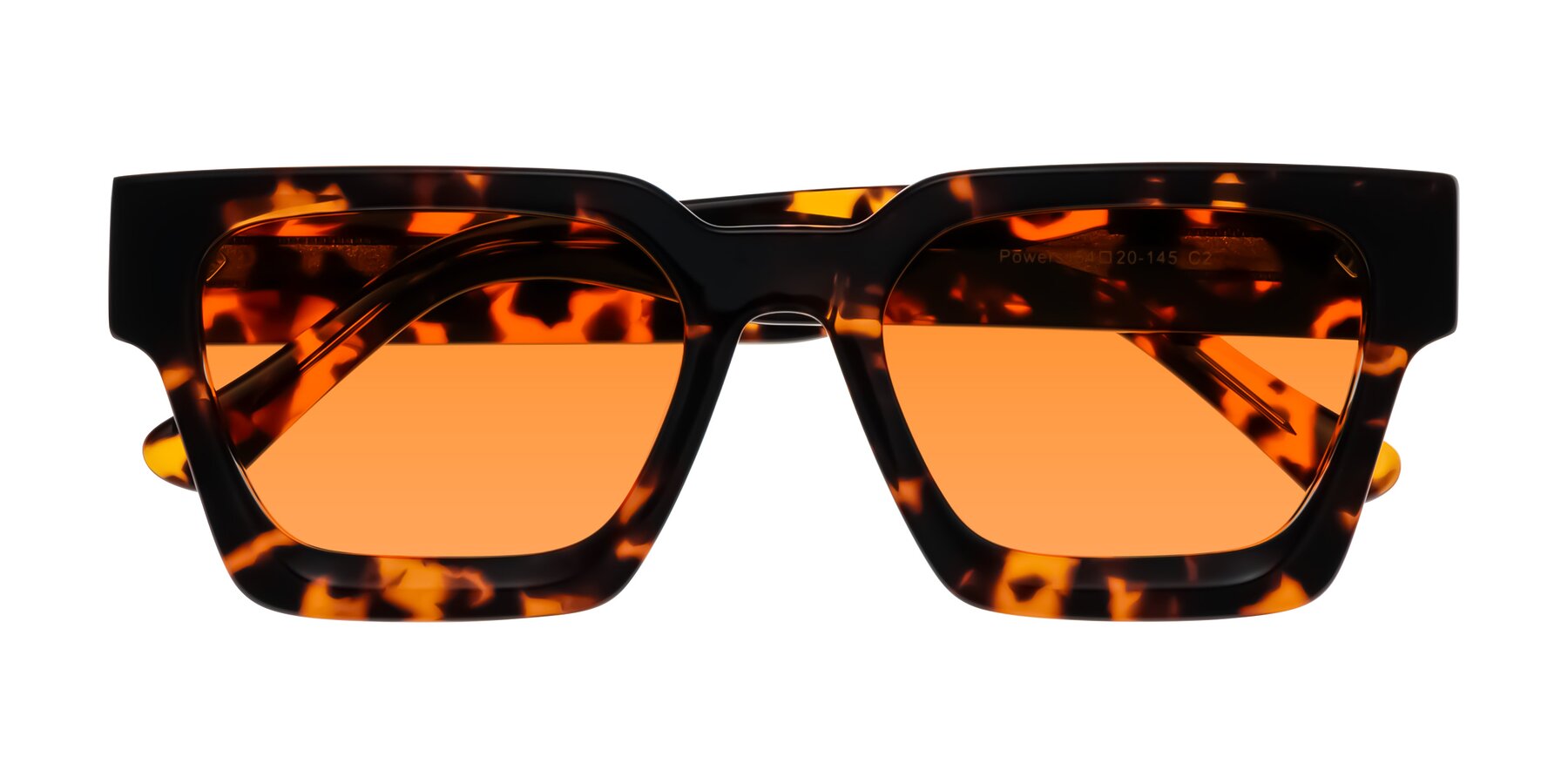 Folded Front of Powers in Tortoise with Orange Tinted Lenses