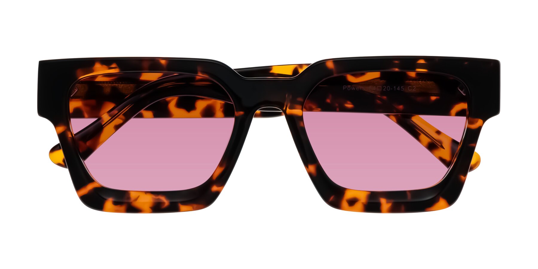 Folded Front of Powers in Tortoise with Medium Wine Tinted Lenses