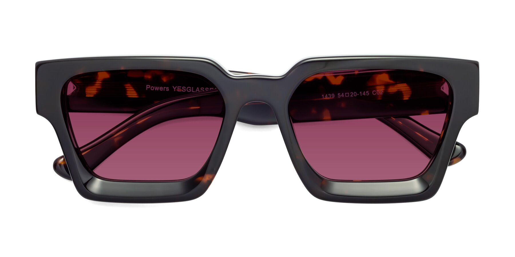 Folded Front of Powers in Tortoise with Wine Tinted Lenses