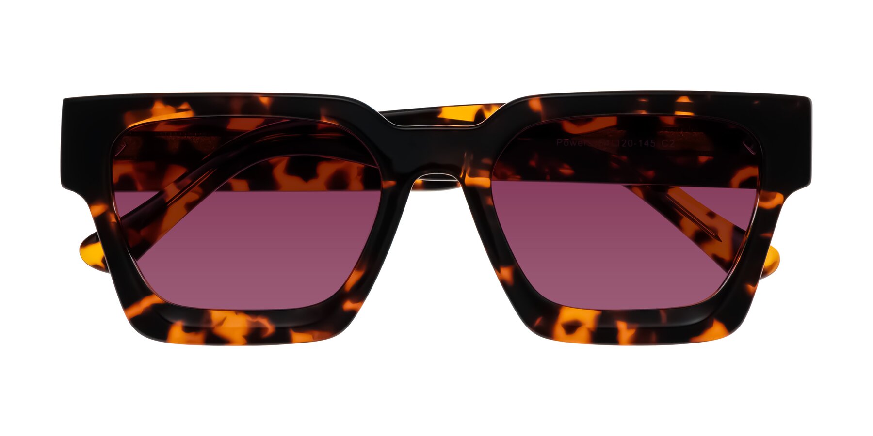 Folded Front of Powers in Tortoise with Wine Tinted Lenses