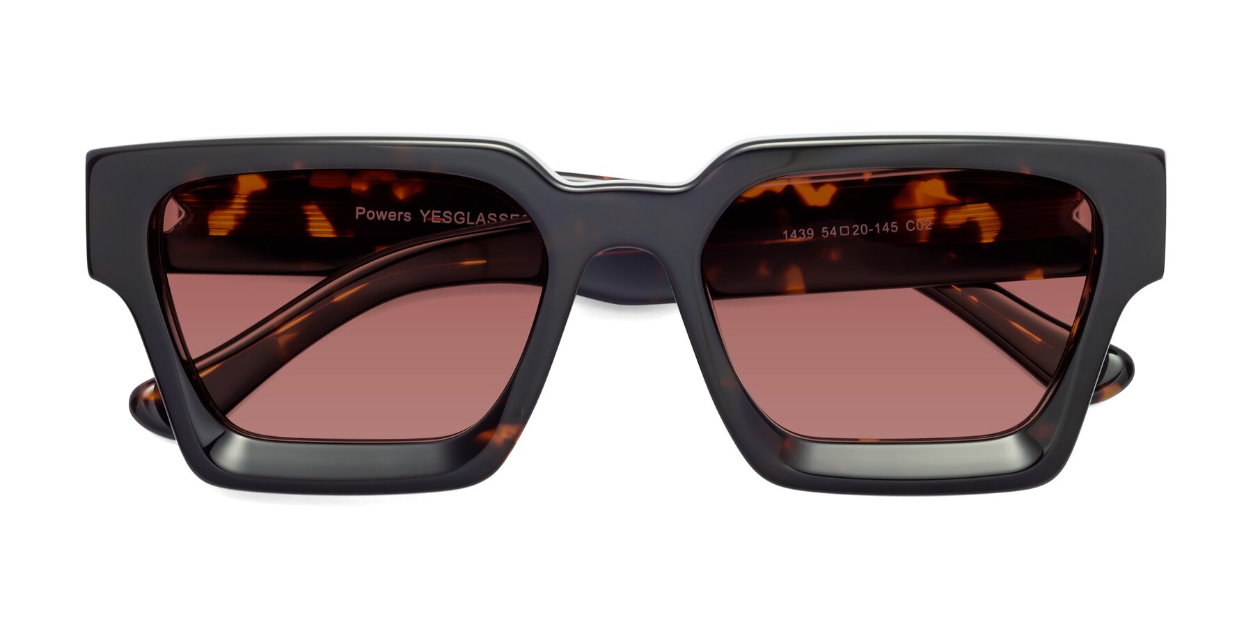 Folded Front of Powers in Tortoise with Garnet Tinted Lenses