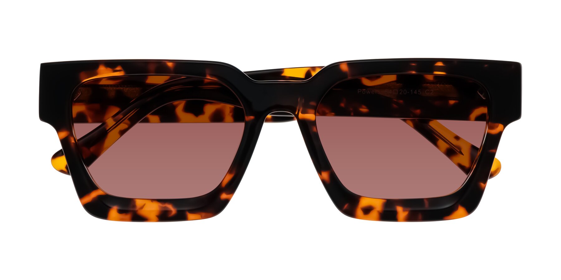Folded Front of Powers in Tortoise with Garnet Tinted Lenses