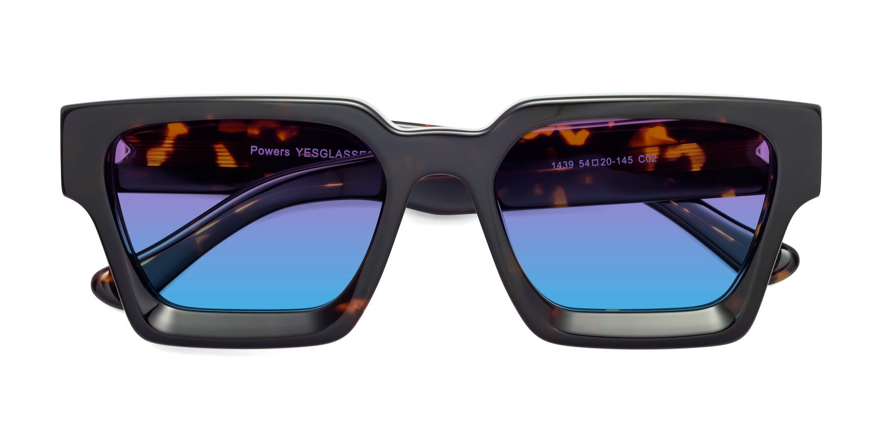 Folded Front of Powers in Tortoise with Purple / Blue Gradient Lenses