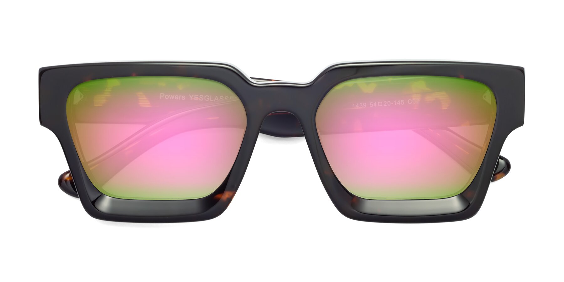 Folded Front of Powers in Tortoise with Pink Mirrored Lenses