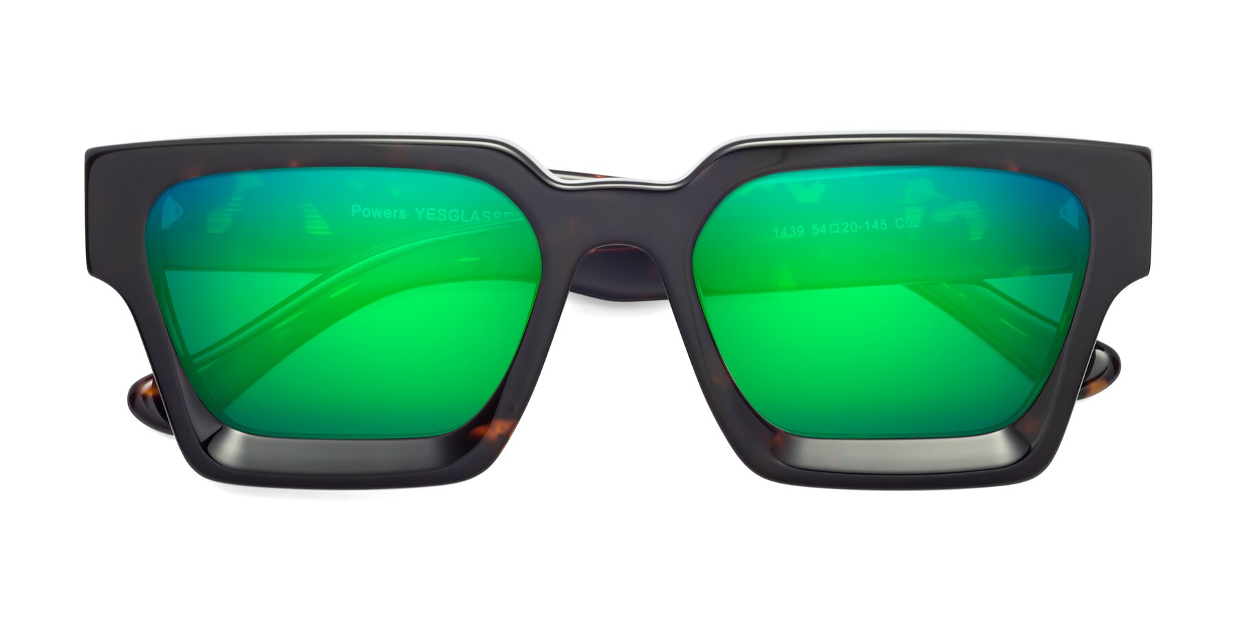 Folded Front of Powers in Tortoise with Green Mirrored Lenses