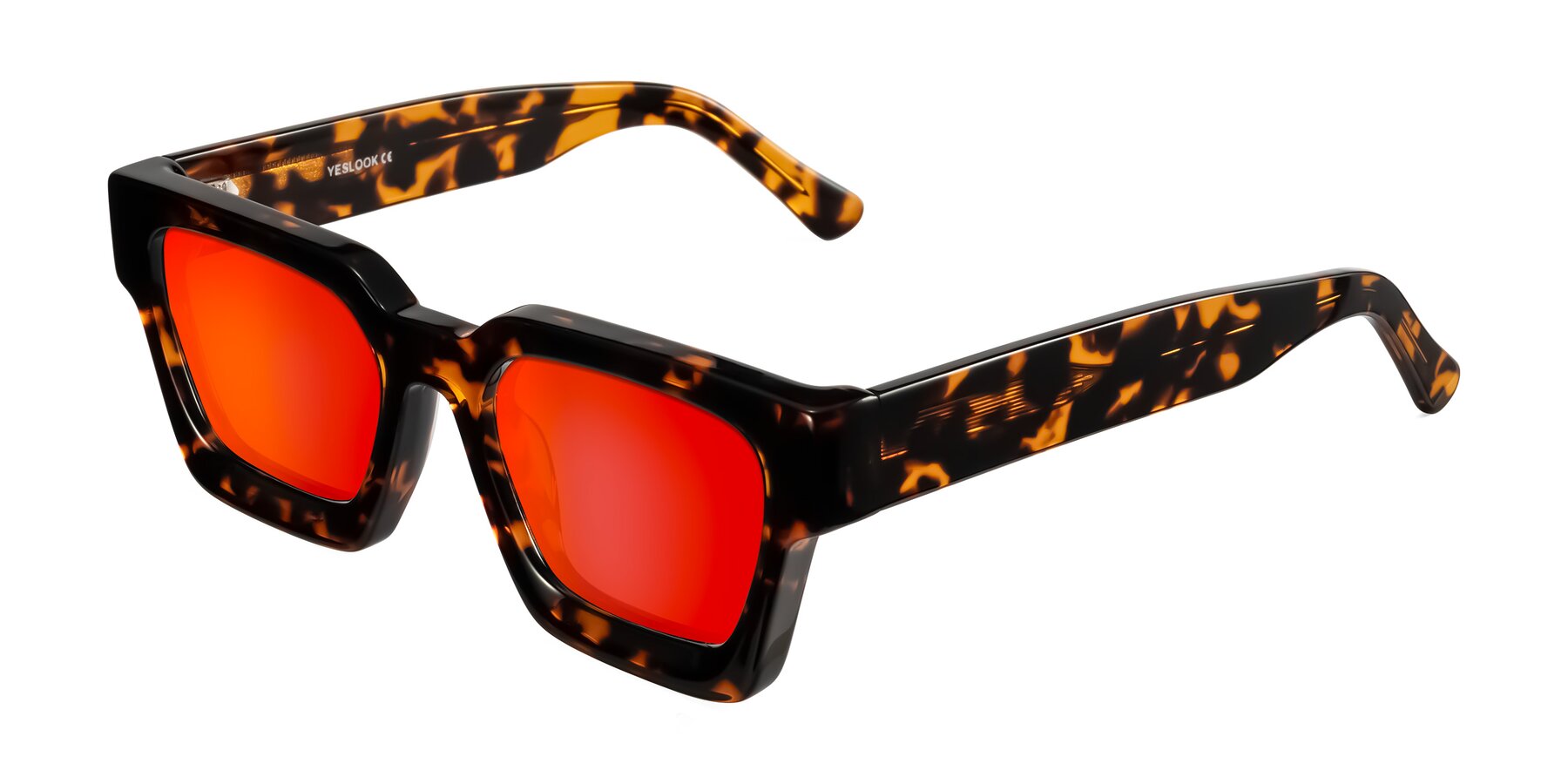 Angle of Powers in Tortoise with Red Gold Mirrored Lenses