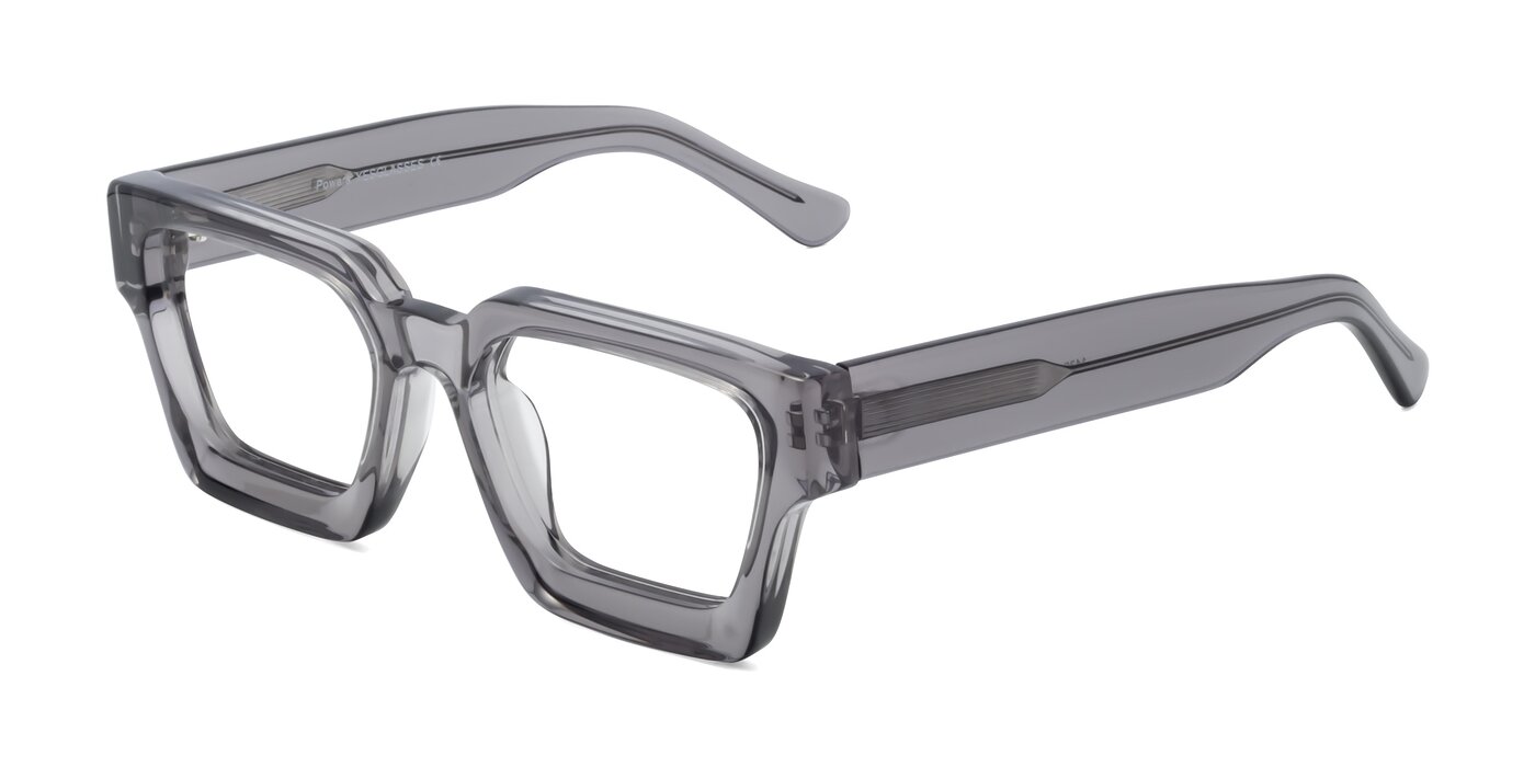 Translucent Gray Thick Geek Chic Geometric Eyeglasses Powers 