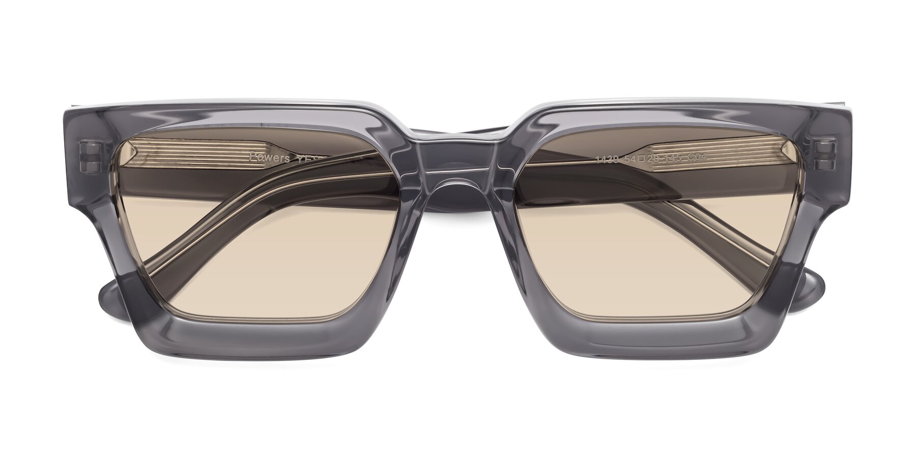 Folded Front of Powers in Translucent Gray with Light Brown Tinted Lenses