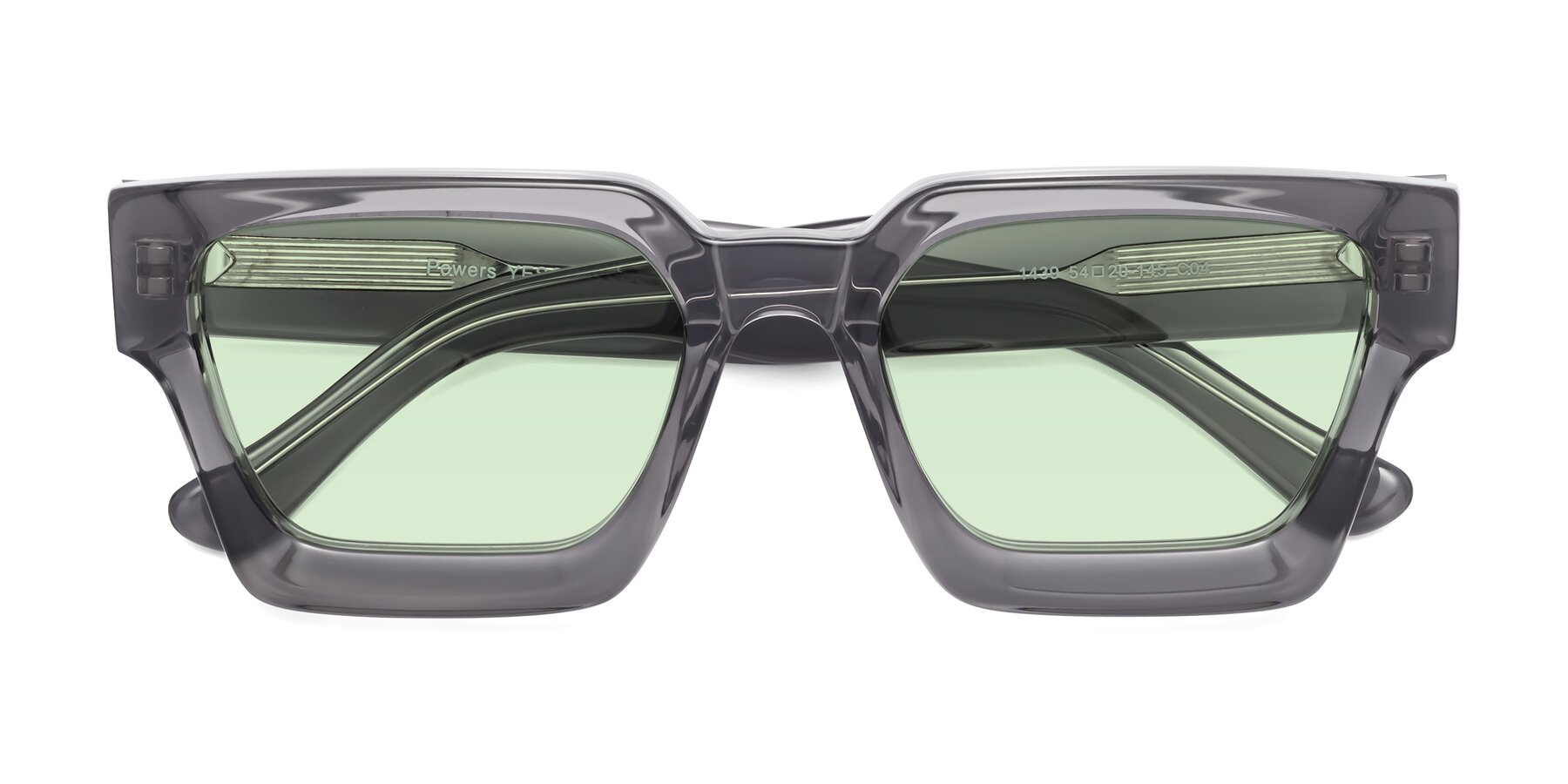 Folded Front of Powers in Translucent Gray with Light Green Tinted Lenses