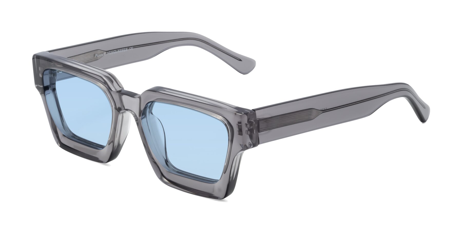 Side of Powers in Translucent Gray with Light Blue Tinted Lenses