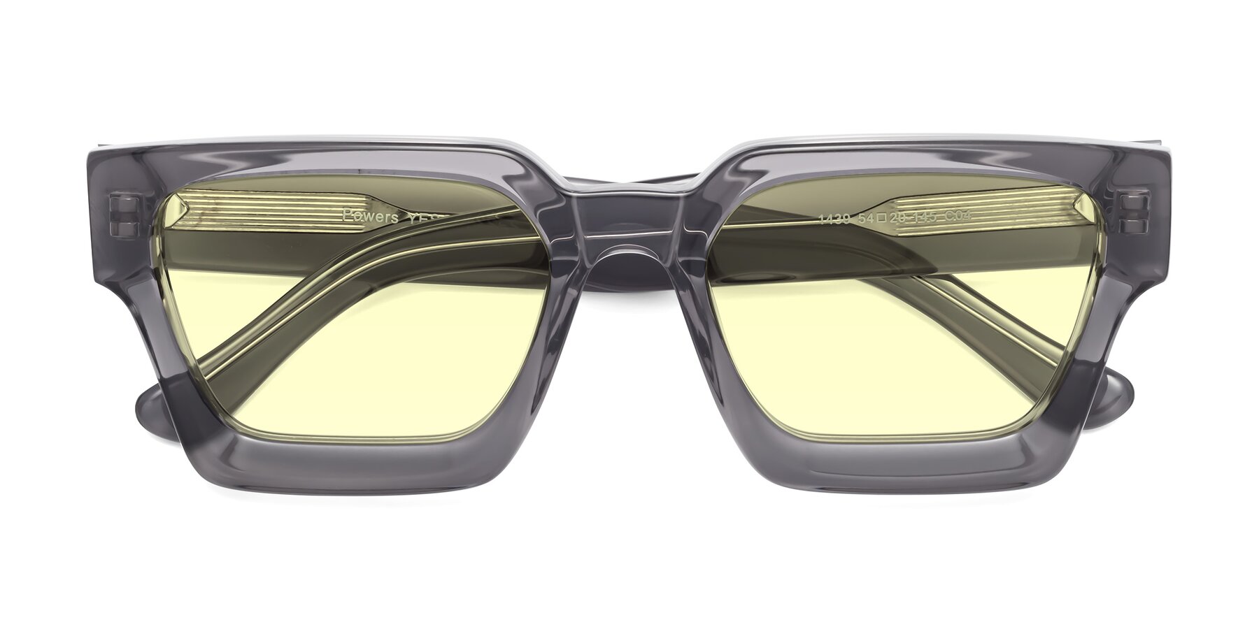 Folded Front of Powers in Translucent Gray with Light Yellow Tinted Lenses