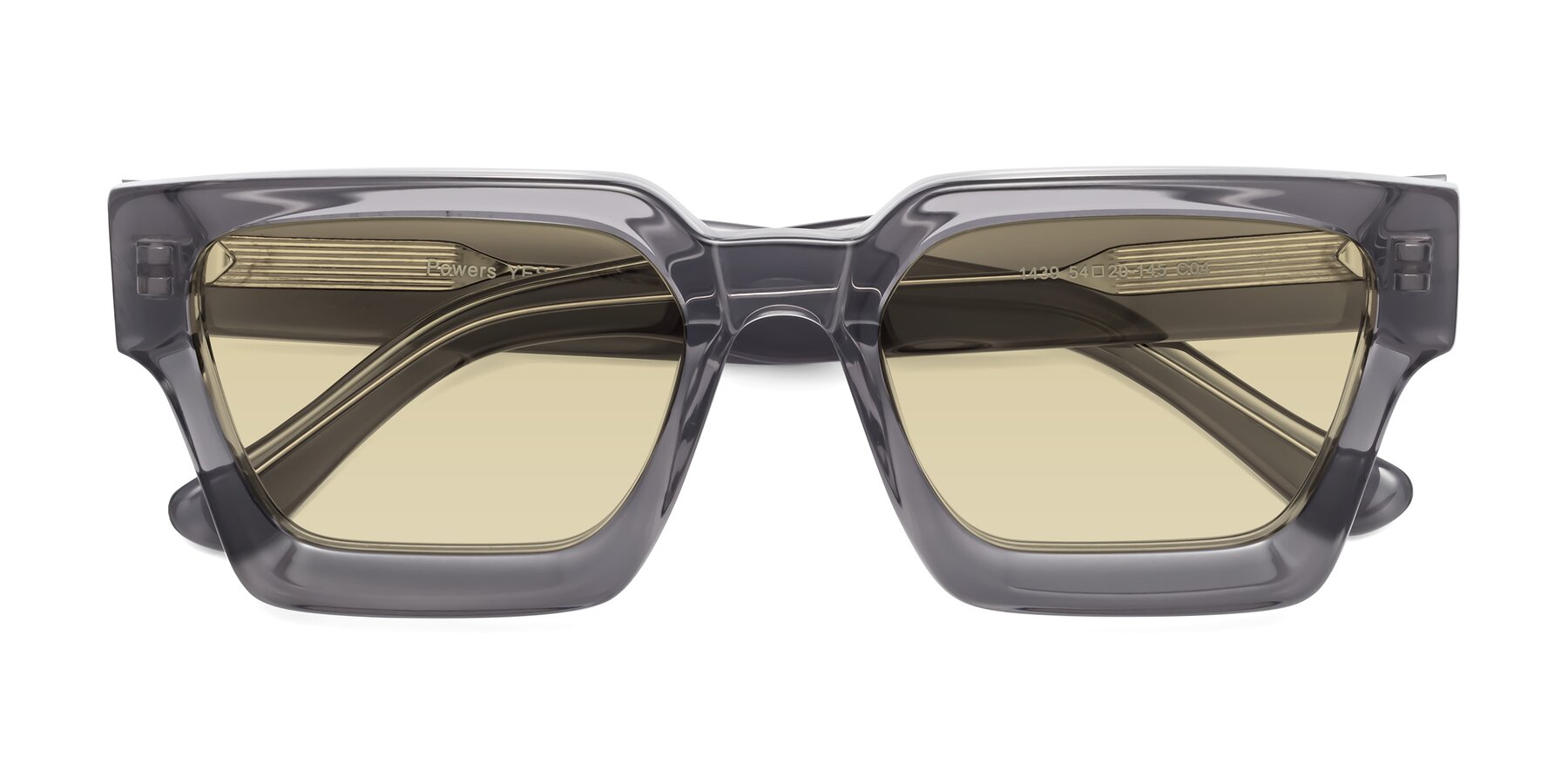 Folded Front of Powers in Translucent Gray with Light Champagne Tinted Lenses