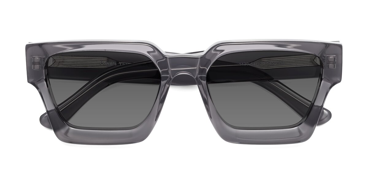 Translucent Gray Thick Geek-Chic Geometric Tinted Sunglasses with ...