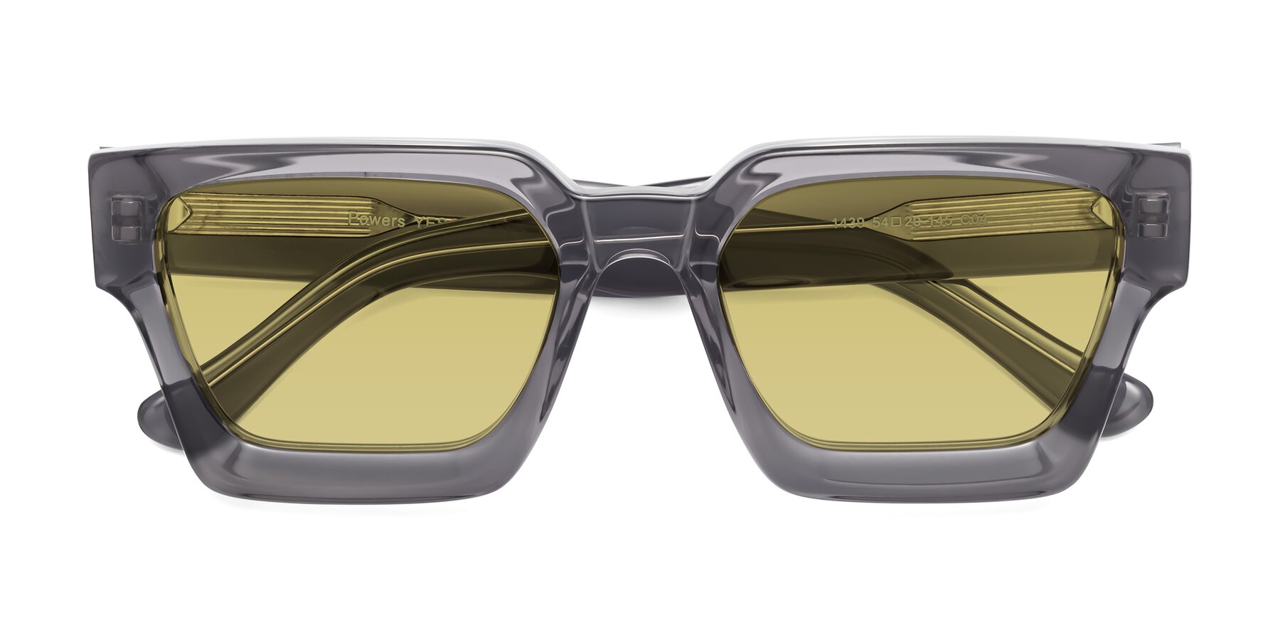 Folded Front of Powers in Translucent Gray with Medium Champagne Tinted Lenses