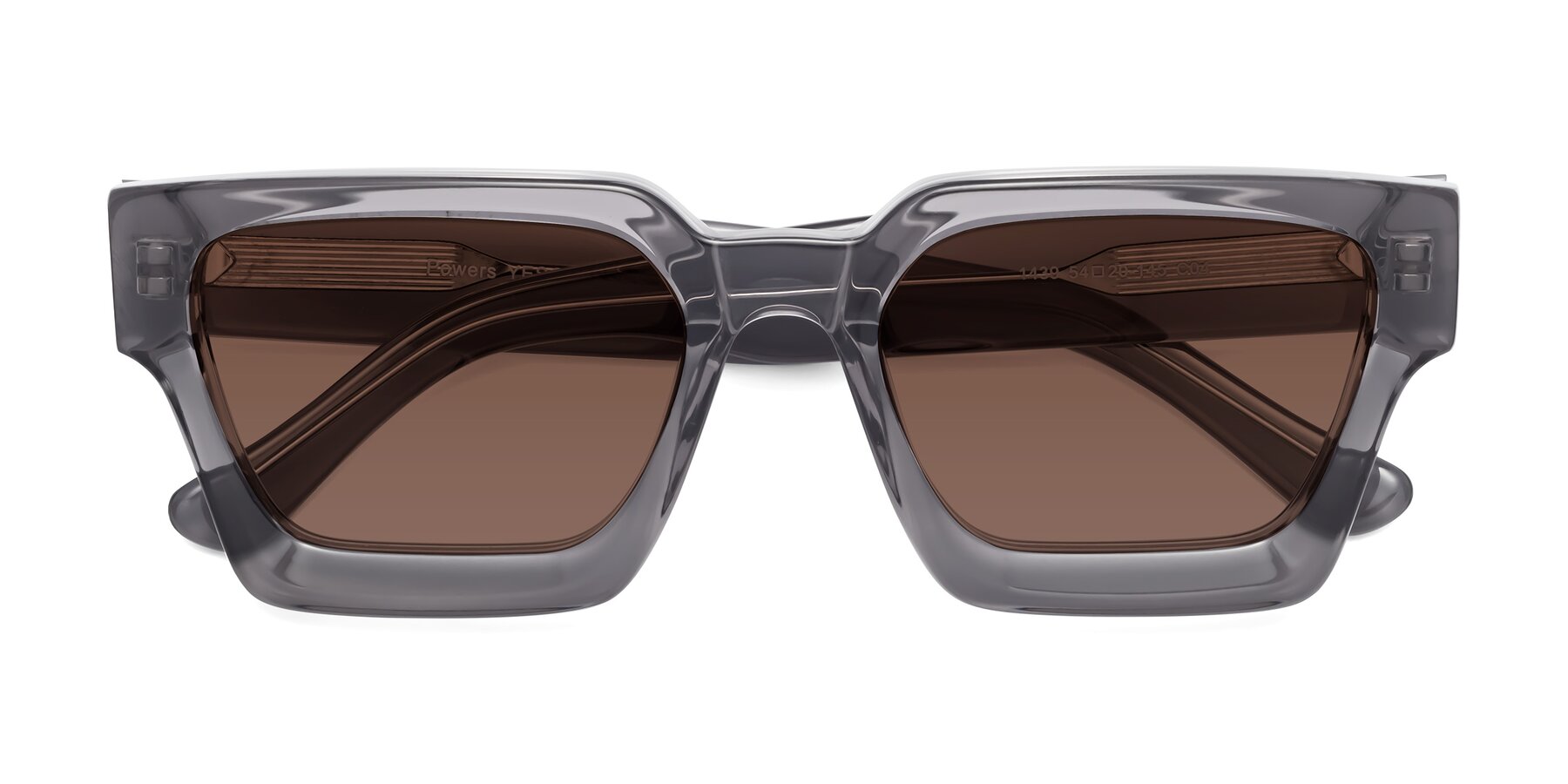 Folded Front of Powers in Translucent Gray with Brown Tinted Lenses