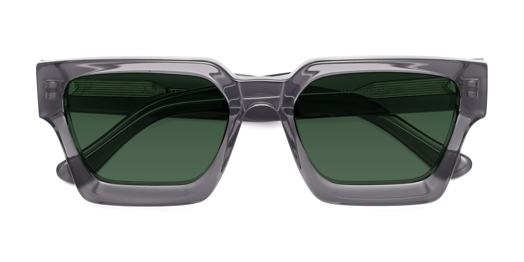 Folded Front of Powers in Translucent Gray with Green Tinted Lenses