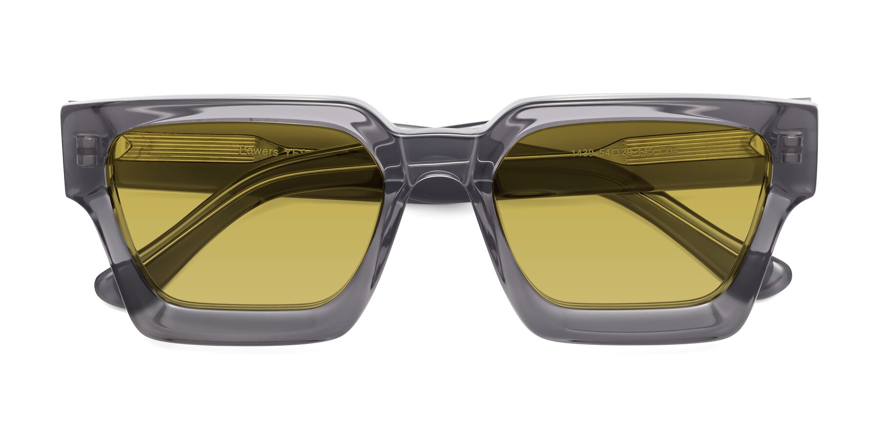 Folded Front of Powers in Translucent Gray with Champagne Tinted Lenses