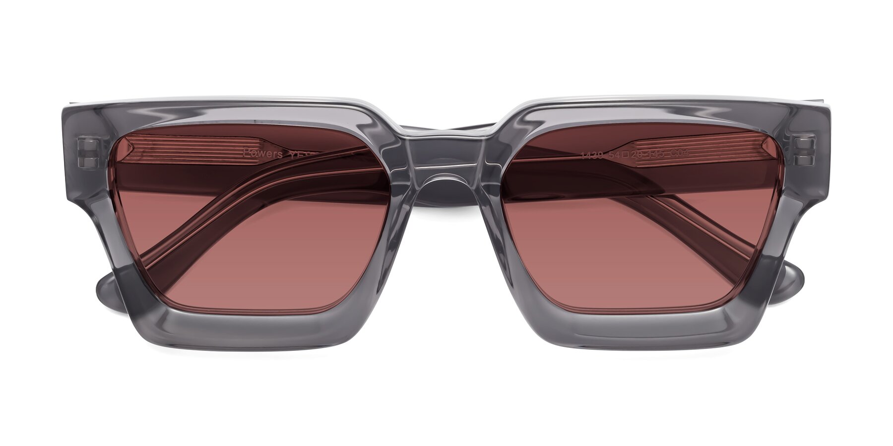 Folded Front of Powers in Translucent Gray with Garnet Tinted Lenses