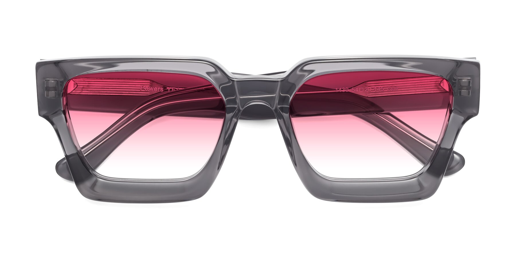 Folded Front of Powers in Translucent Gray with Pink Gradient Lenses