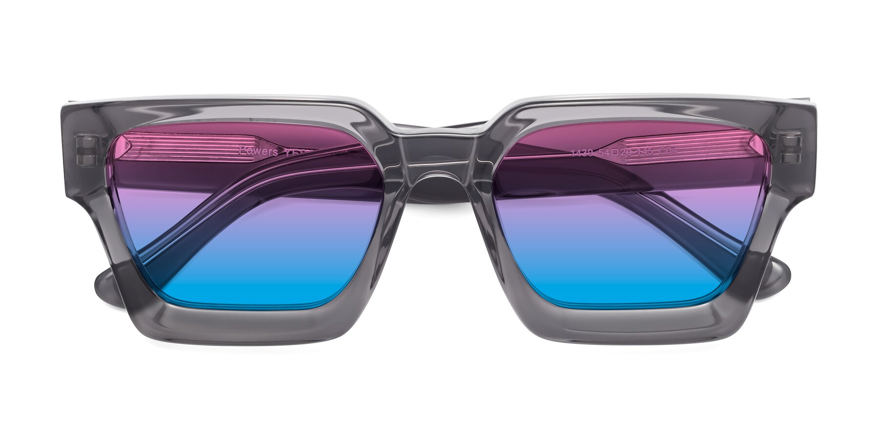 Folded Front of Powers in Translucent Gray with Pink / Blue Gradient Lenses