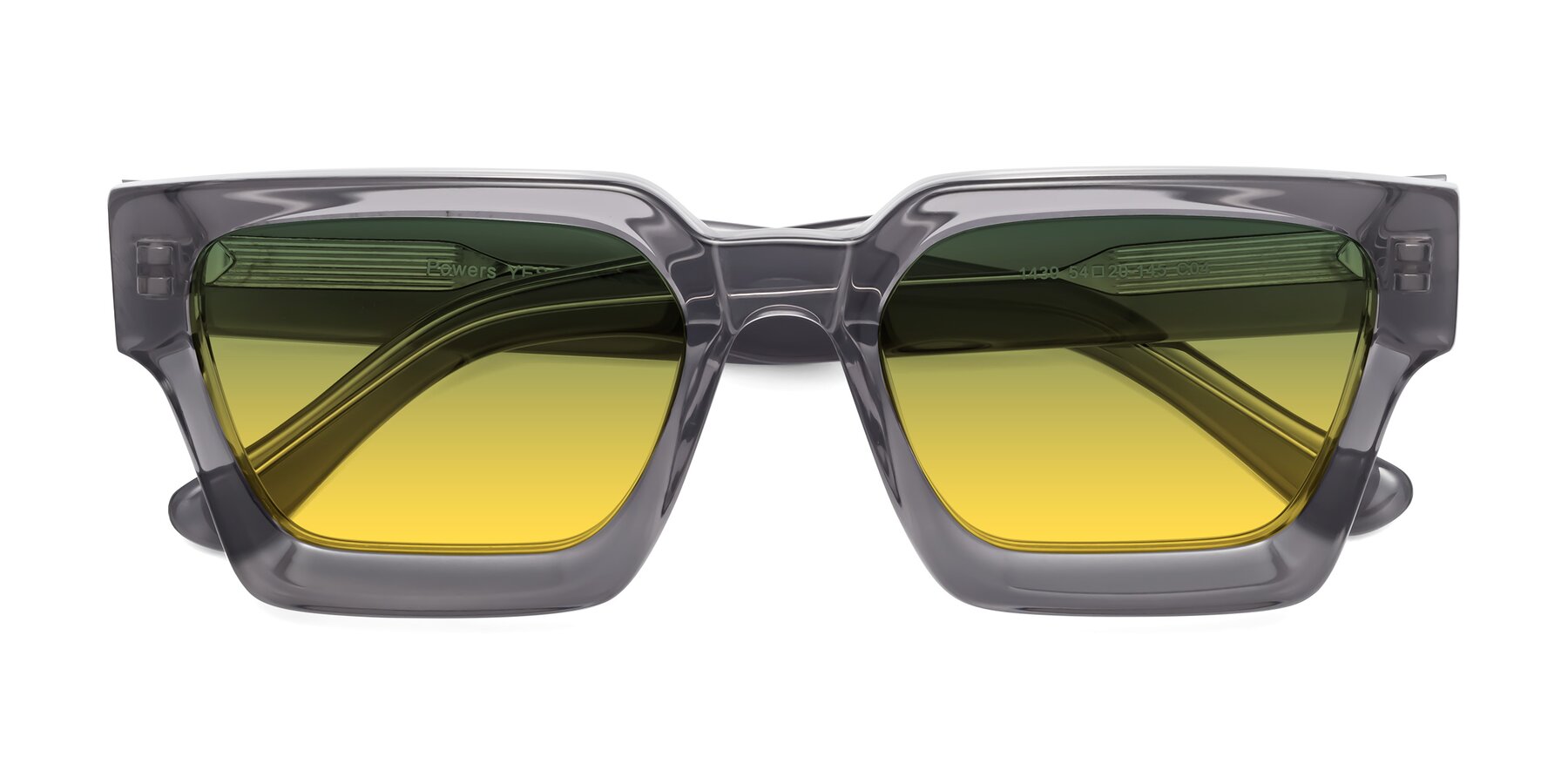 Folded Front of Powers in Translucent Gray with Green / Yellow Gradient Lenses