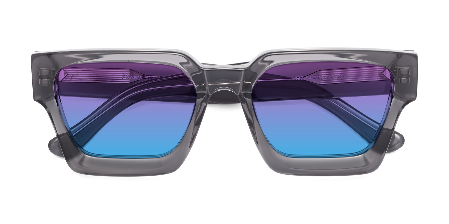 Folded Front of Powers in Translucent Gray with Purple / Blue Gradient Lenses