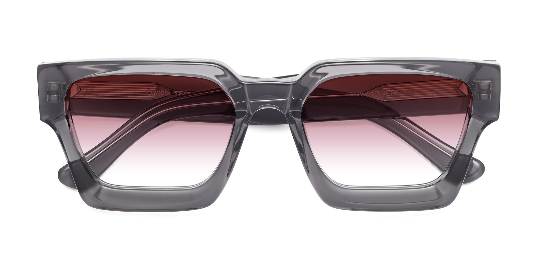 Folded Front of Powers in Translucent Gray with Garnet Gradient Lenses