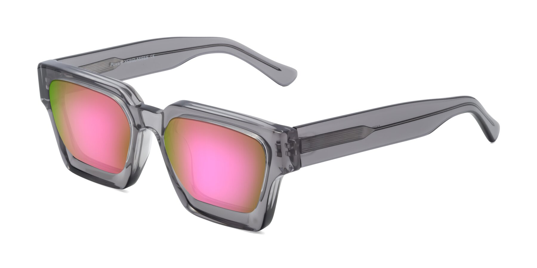 Angle of Powers in Translucent Gray with Pink Mirrored Lenses