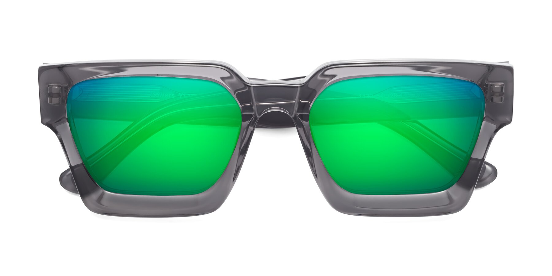 Folded Front of Powers in Translucent Gray with Green Mirrored Lenses
