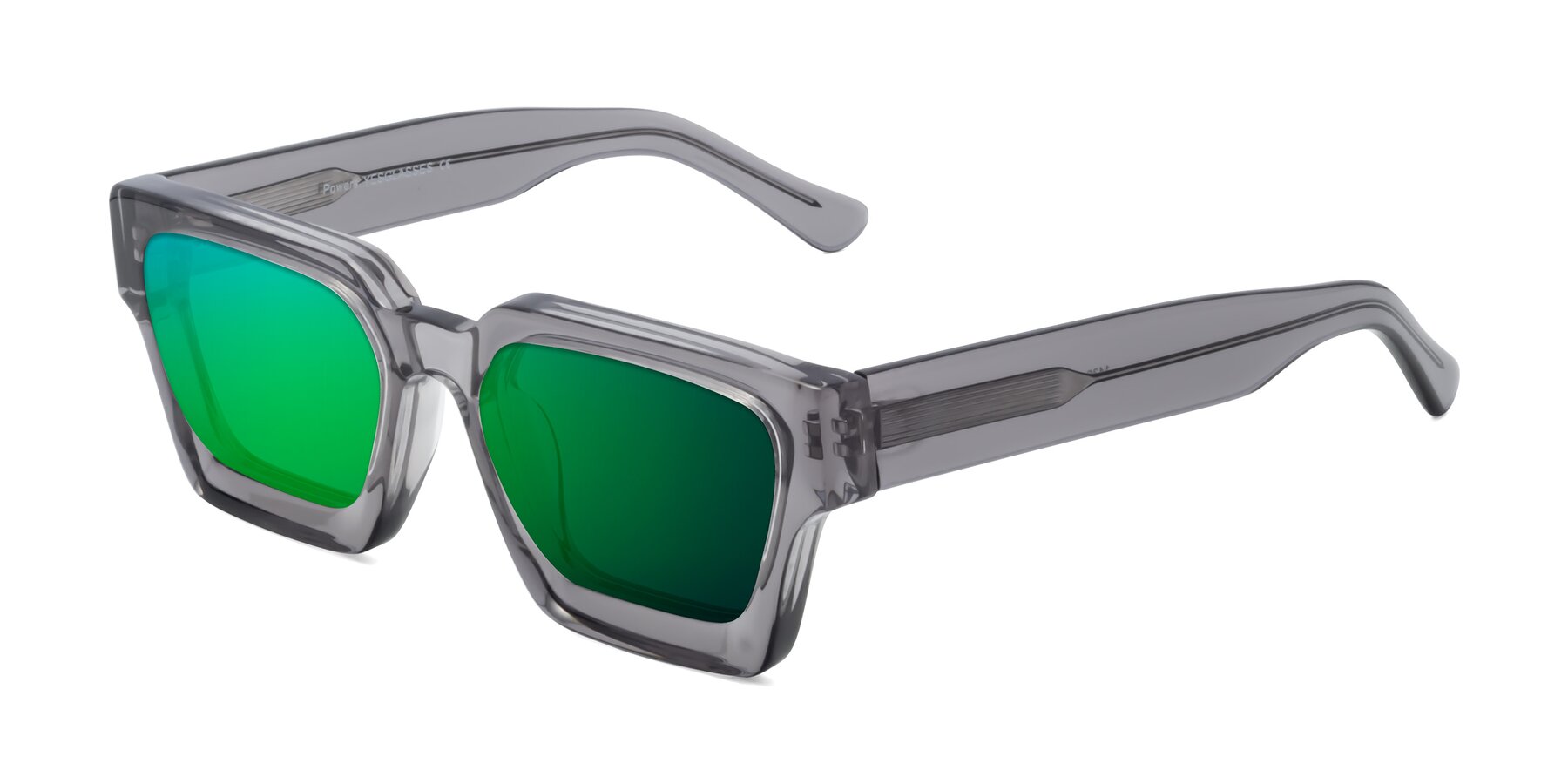 Side of Powers in Translucent Gray with Green Mirrored Lenses