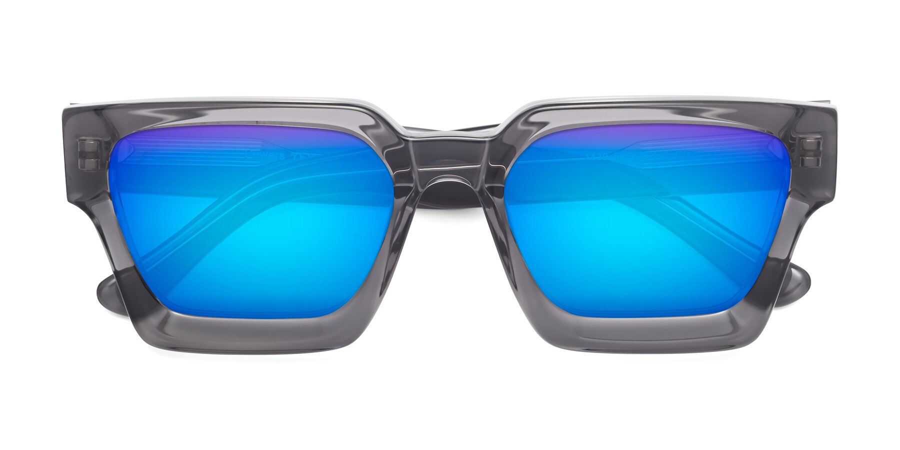 Folded Front of Powers in Translucent Gray with Blue Mirrored Lenses