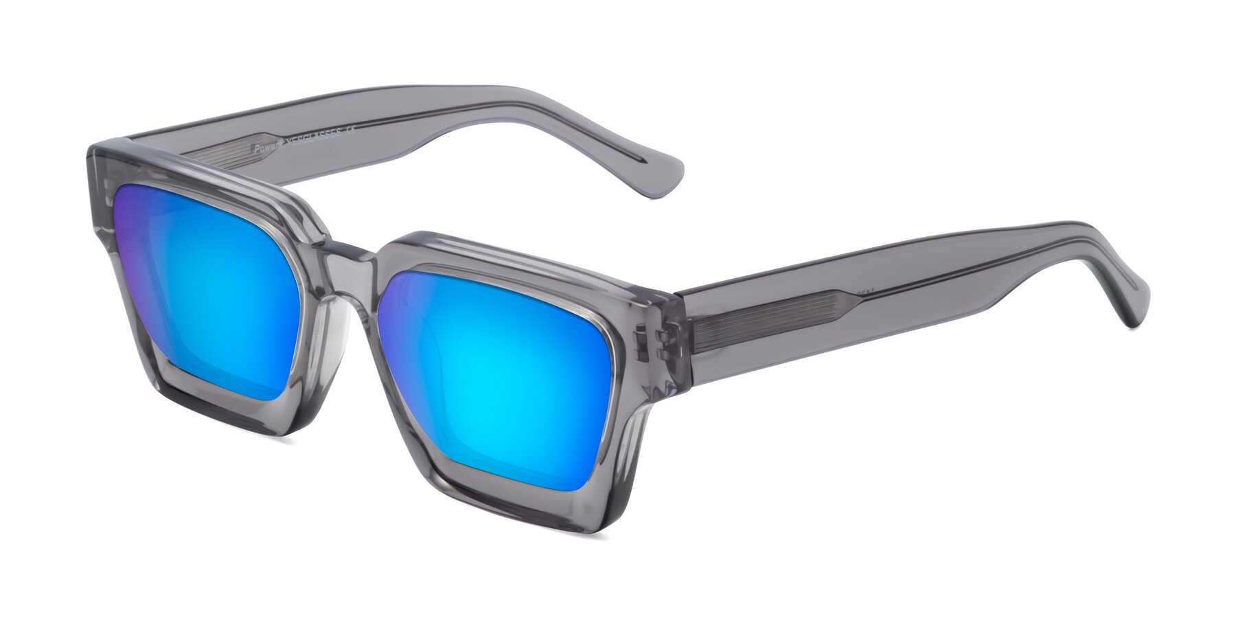 Angle of Powers in Translucent Gray with Blue Mirrored Lenses