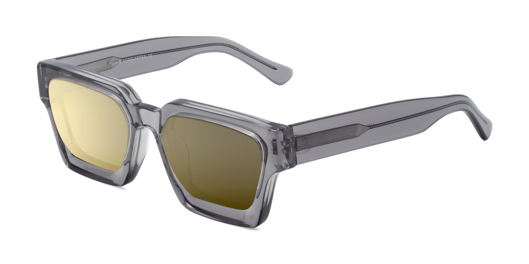 Side of Powers in Translucent Gray with Gold Mirrored Lenses