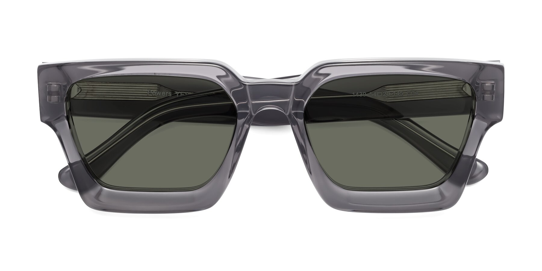 Folded Front of Powers in Translucent Gray with Gray Polarized Lenses