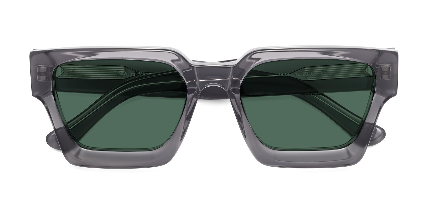 Folded Front of Powers in Translucent Gray with Green Polarized Lenses