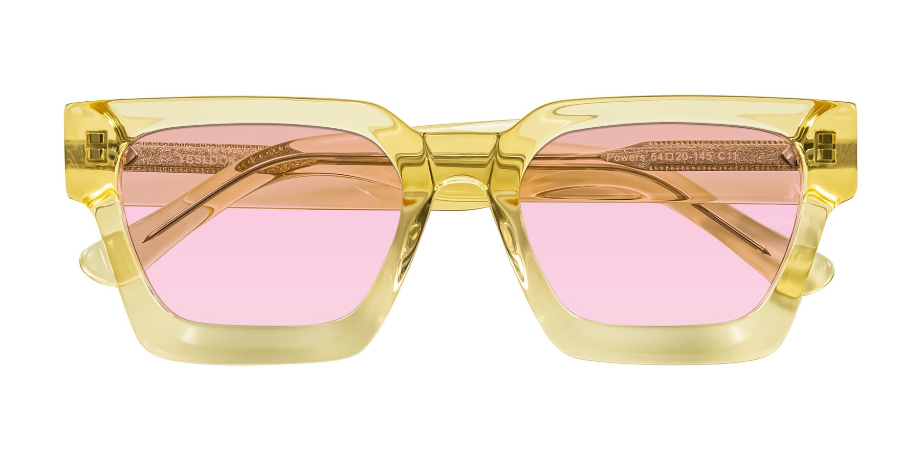 Folded Front of Powers in Light Yellow with Light Pink Tinted Lenses