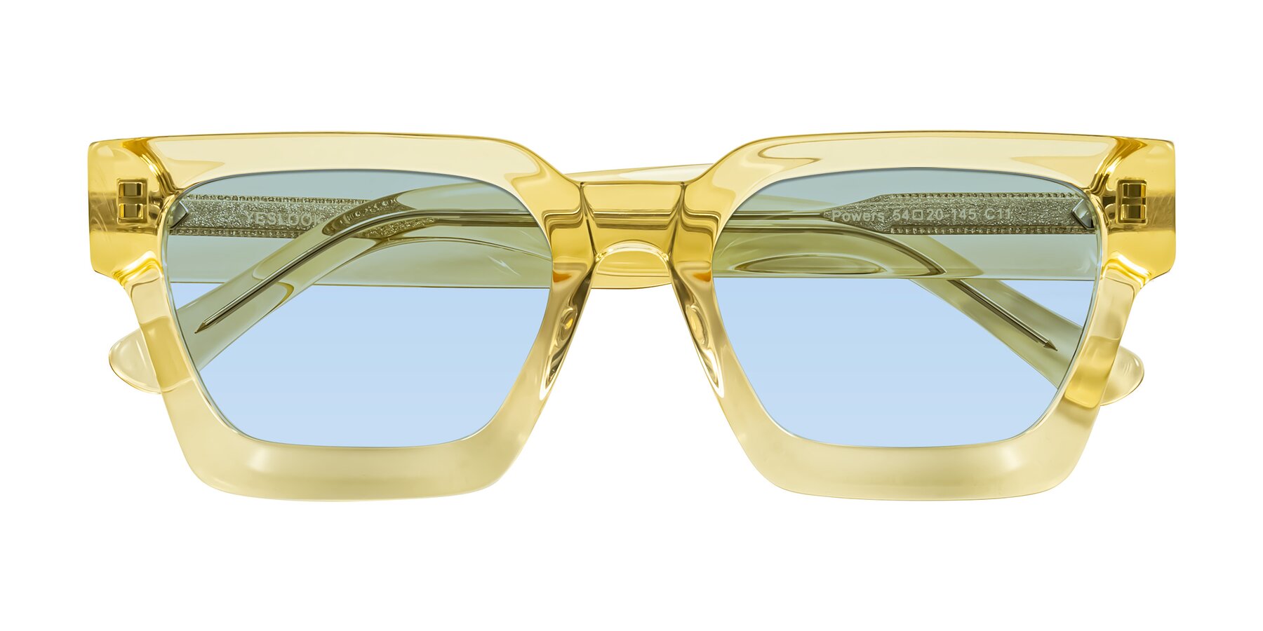 Folded Front of Powers in Light Yellow with Light Blue Tinted Lenses