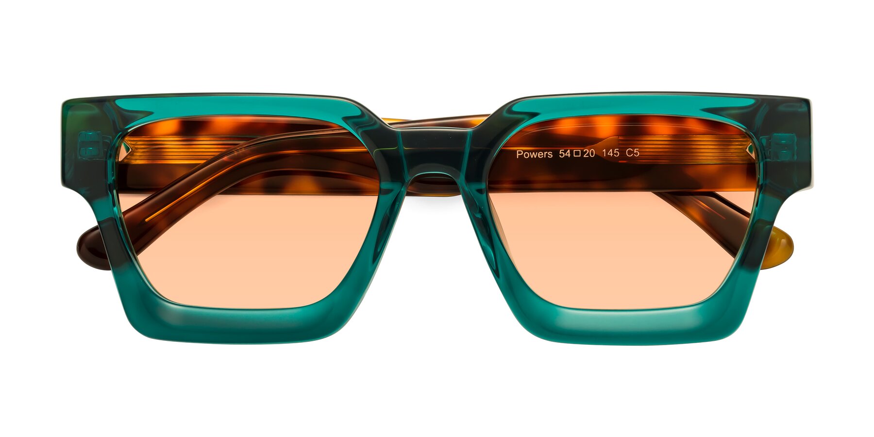 Folded Front of Powers in Green-Tortoise with Light Orange Tinted Lenses