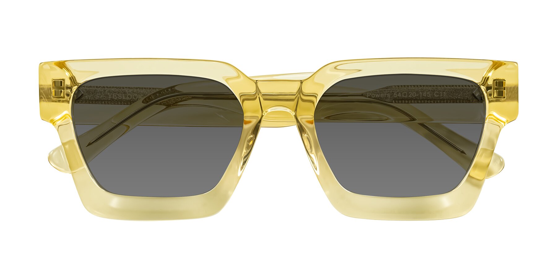 Folded Front of Powers in Light Yellow with Medium Gray Tinted Lenses