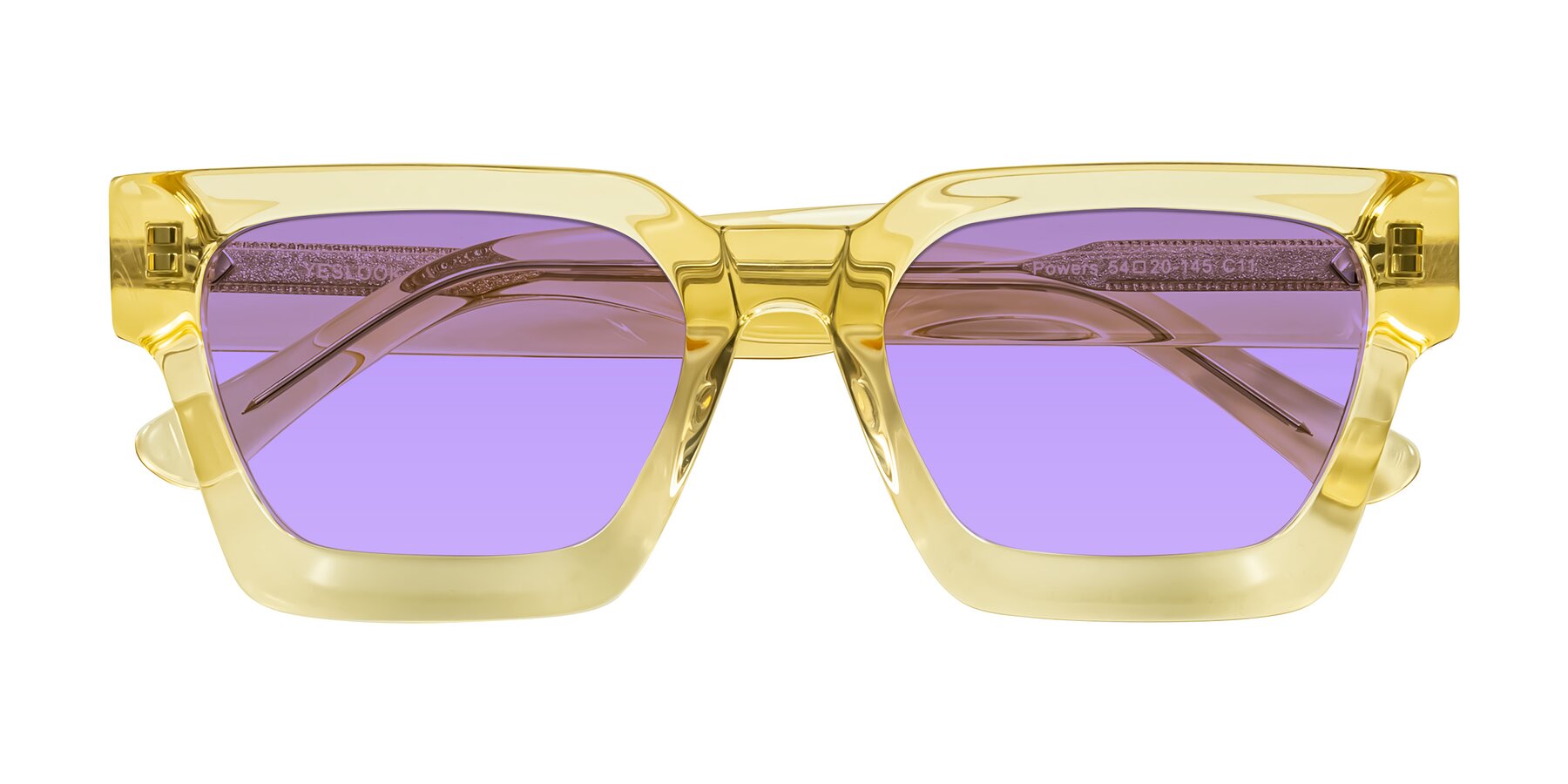 Folded Front of Powers in Light Yellow with Medium Purple Tinted Lenses