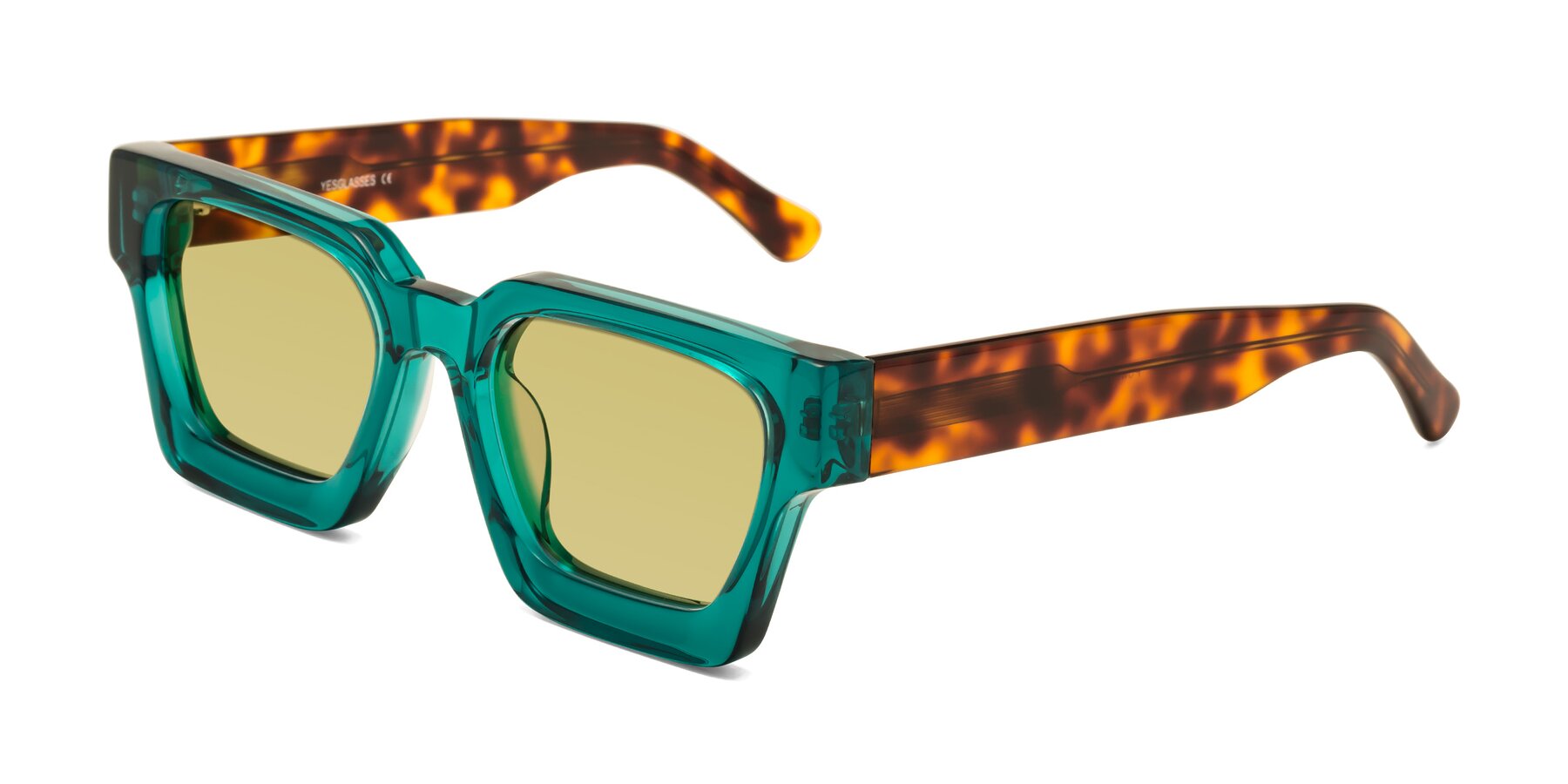 Angle of Powers in Green-Tortoise with Medium Champagne Tinted Lenses