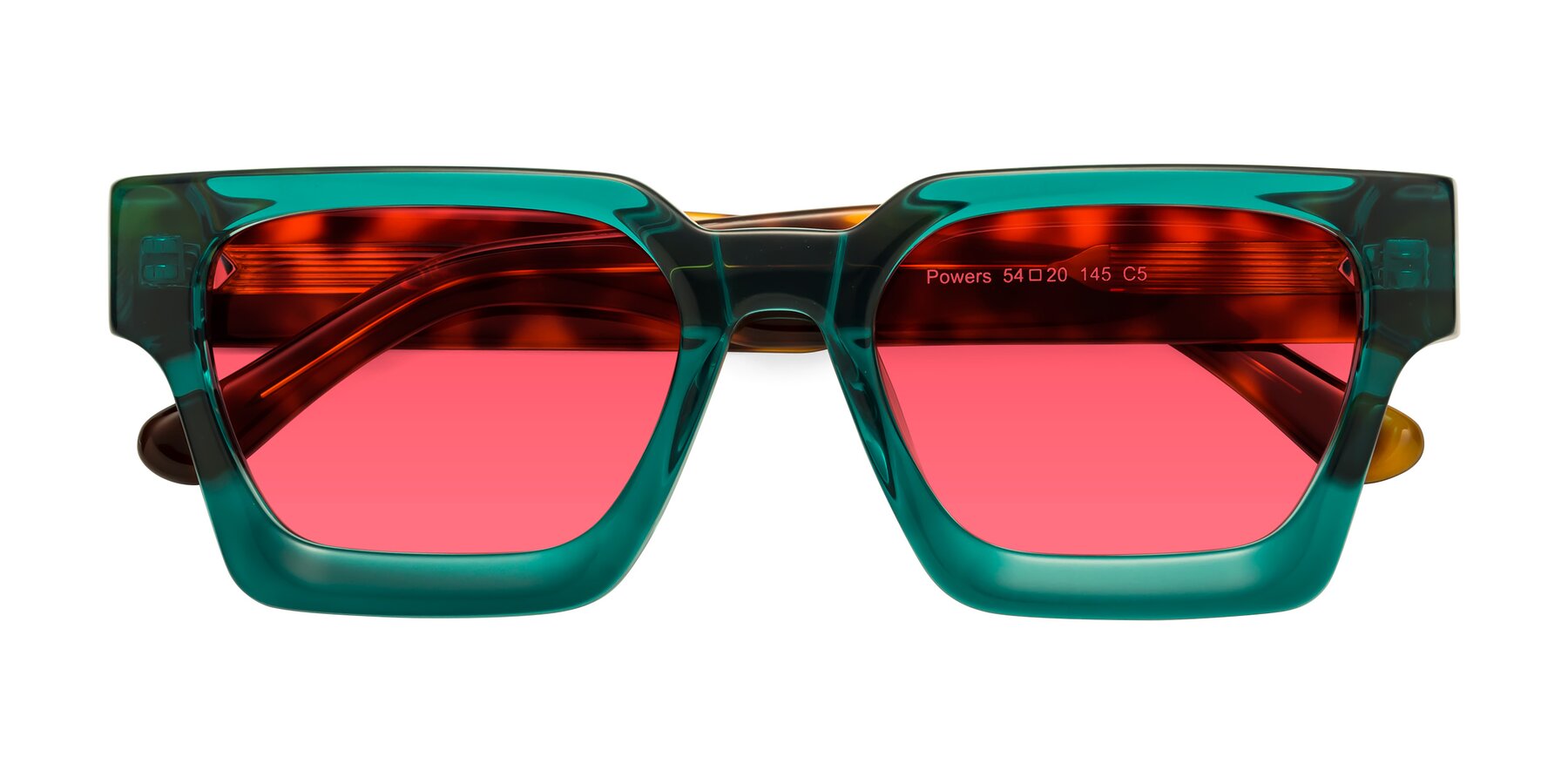 Folded Front of Powers in Green-Tortoise with Red Tinted Lenses